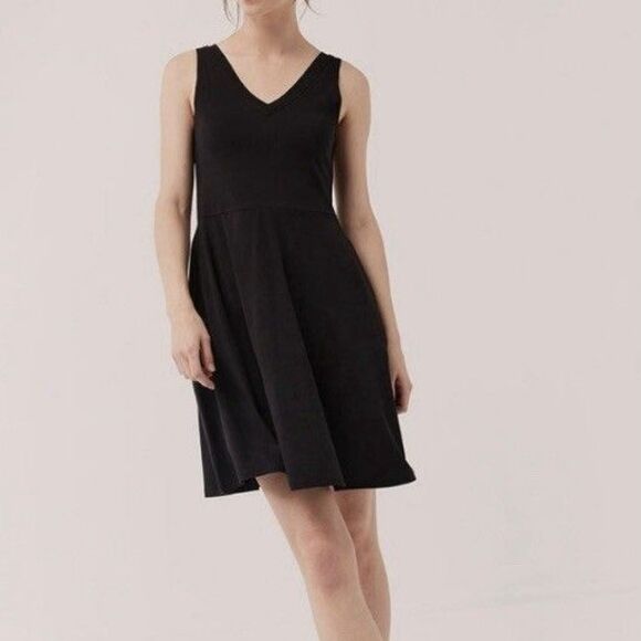 Pact Revive V-Neck Sleeveless Tank Dress Organic Cotton Black Size Medium - Picture 1 of 12